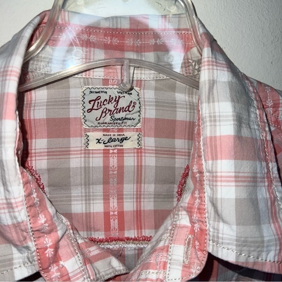 Lucky Brand Sportswear Western Style Pink Plaid Snap Front Cotton Shirt Size XL - Picture 10 of 13